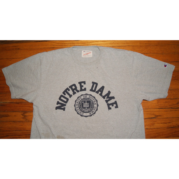 Notre Dame Fighting Irish Gray Champion TShirt Fieldhouse Stained - Picture 2 of 9